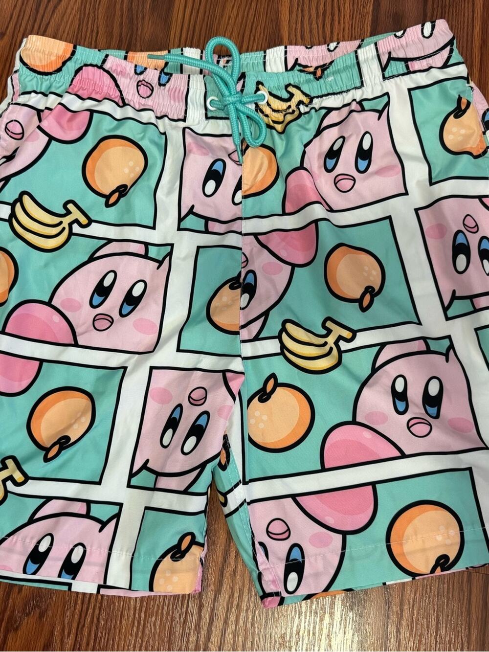 Nintendo Kirby Graphic MED Swim Shorts in Mint & Pink with Fruit
